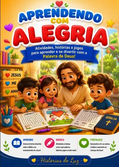Capa do bônus Aprendendo com Alegria — Atividades, histórias e jogos para aprender com a Palavra de Deus
