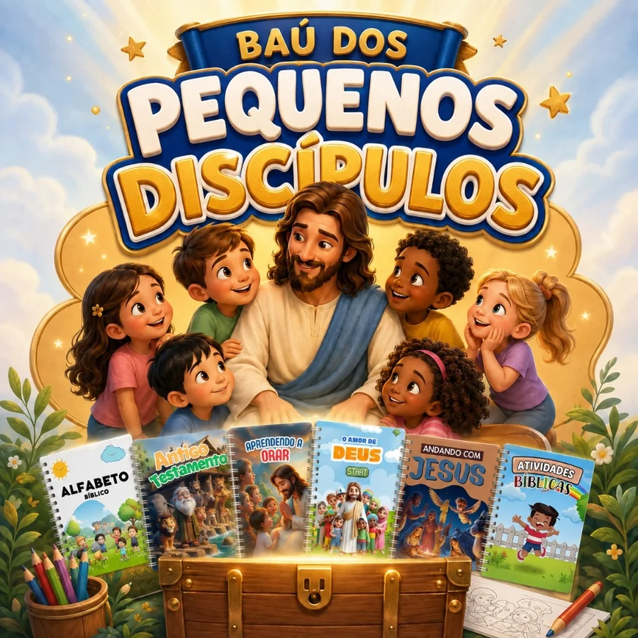 Baú dos Pequenos Discípulos — Jesus com crianças e coleção de livros bíblicos